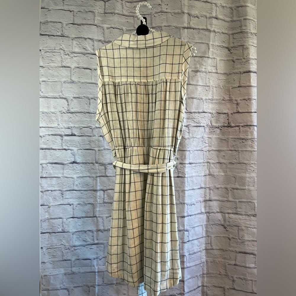 Now + Gen by Sonoma NWT Cream Color Blue Plaid Short Sleeve Dress - Size Large - Picture 4 of 12